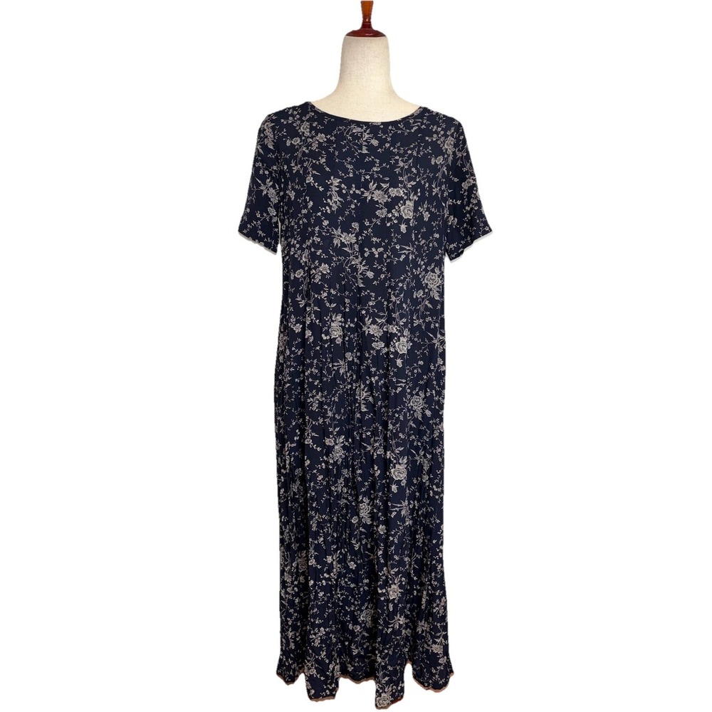 Laura Ashley Vintage Blue Floral Short Sleeve Maxi Women 10 Cottagecore Pockets